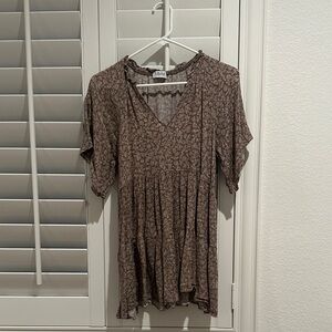 Lush Brown Floral Tunic Top